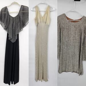 Vintage Lot of 3 Metallic Formal Dresses - Fair Condition for Dress Up/Play